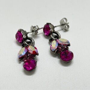 Tiara Misu, Silver & Hot Pink Crystal Dangly Earrings, Studs